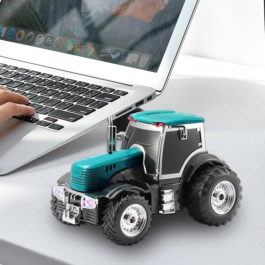 Boxa portabila Bluetooth tractor vintage, radio FM, USB, TF, AUX, lumini LED, TWS, verde smarald 5