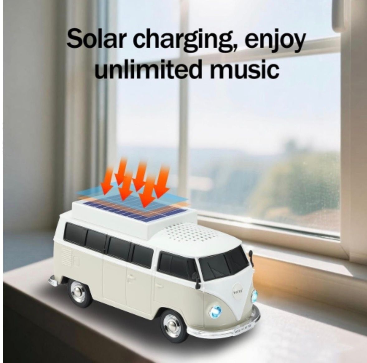 Boxă portabilă Bluetooth WSTER în formă de microbuz retro, cu încărcare solară, gri 3