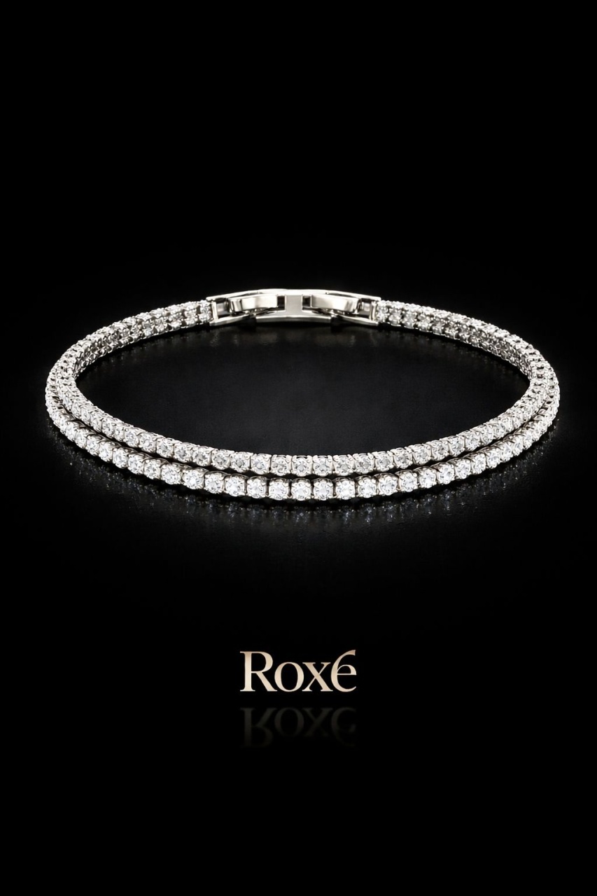 Bratara eleganta Roxe argintie cu cristale stralucitoare, design elegant, 17.5 cm 2