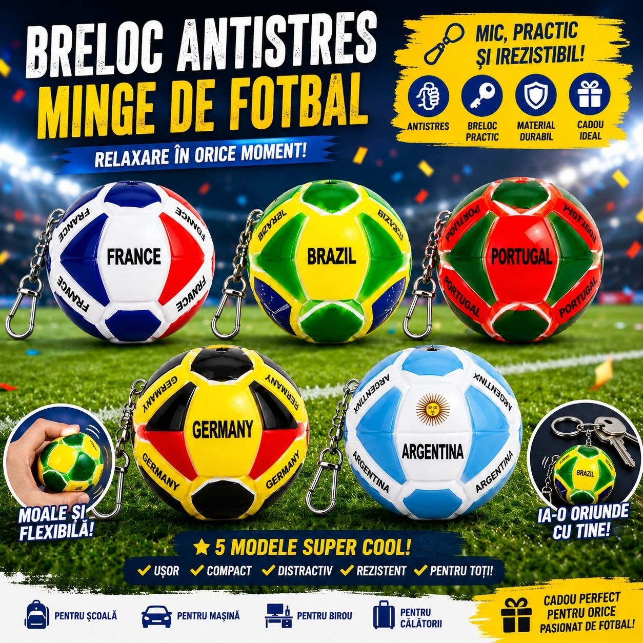 Breloc Minge de Fotbal, Model Aleatoriu, pentru Chei, Ghiozdan și Geantă 2