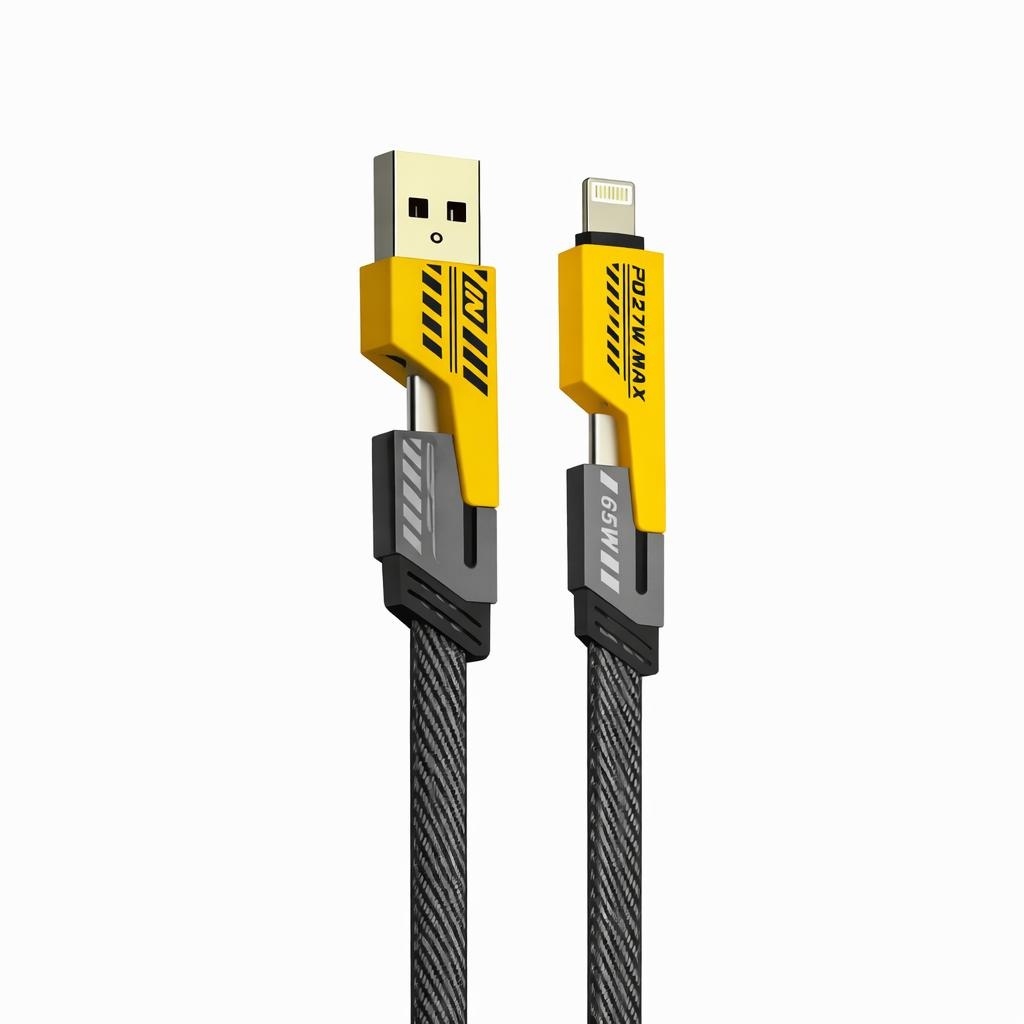 Cablu de încărcare rapidă Hongyu Flat Wire, USB-A la Lightning, 65W / 27W, 1 m, negru cu galben 2