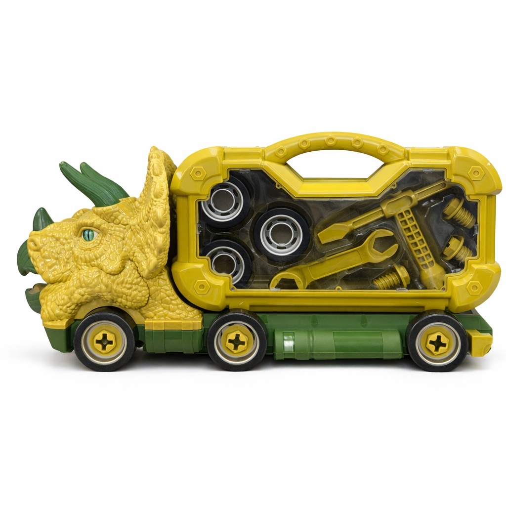 Camion dinozaur demontabil cu scule, jucarie constructie copii, 44x23 cm, model Triceratops 2
