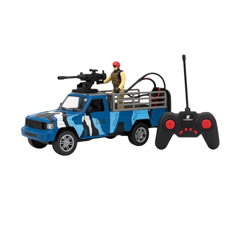 Camioneta militara cu radiocomanda 32x16 cm, cu soldat si tun, model camuflaj, jucarie pentru copii