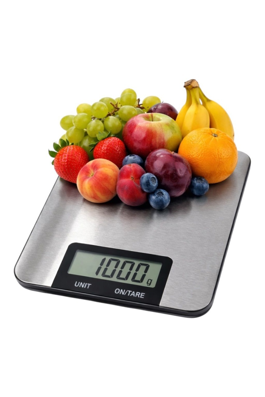 Cantar de bucatarie digital din otel inoxidabil, capacitate 5 kg, gri, afisaj temperatura si timer