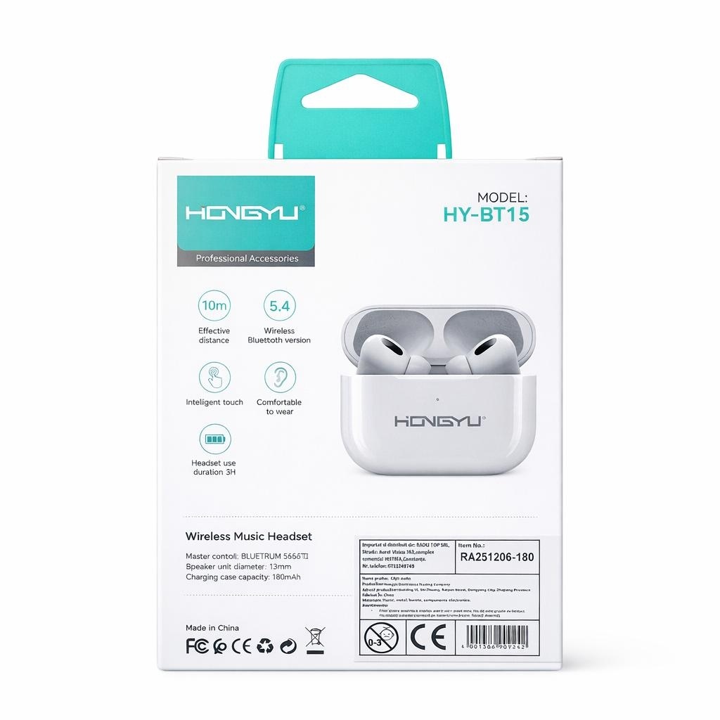 Căști wireless HONGYU Open-Ear TWS din plastic, albe, model HY-1815 3