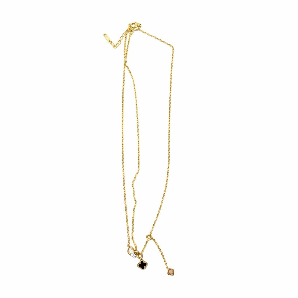 Colier auriu Roxé cu pandantive delicate și simbol negru, reglabil 42+5 cm 2