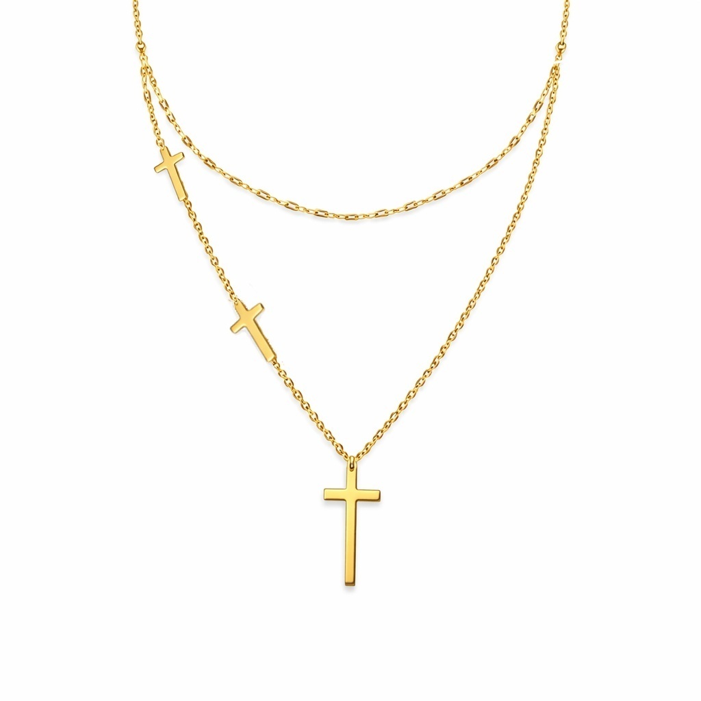 Colier ROXE auriu lant dublu cu cruciulite design elegant si modern 2