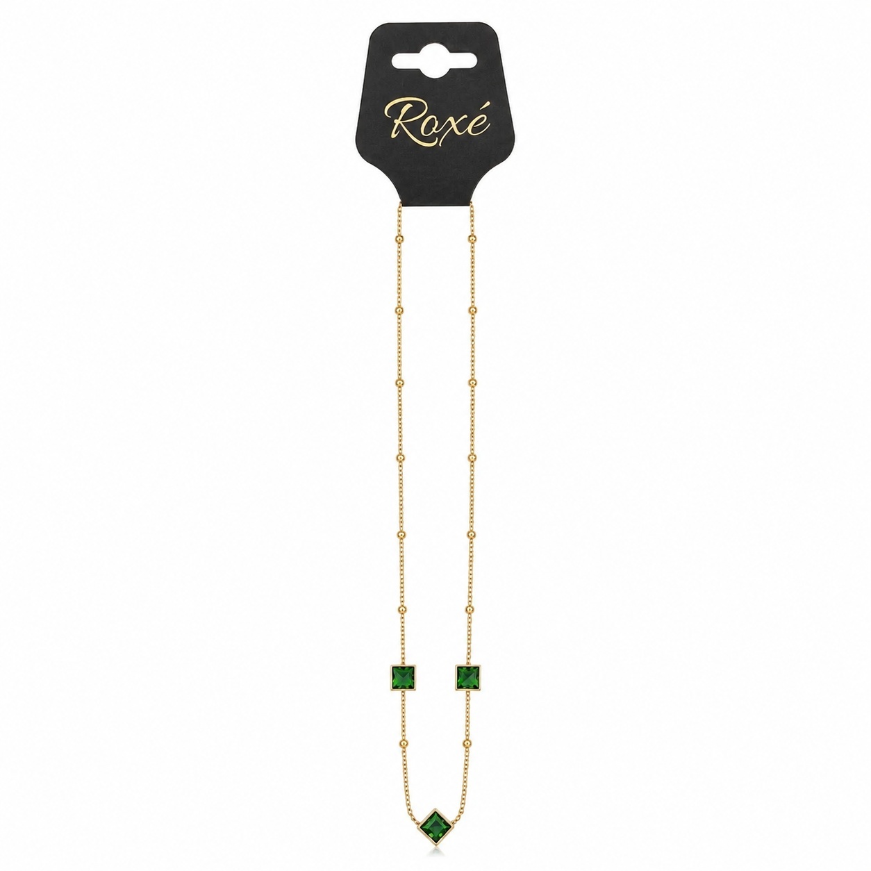 Colier ROXE Luxury Golden Chain cu pietre verzi smarald, design elegant, 45 cm 4
