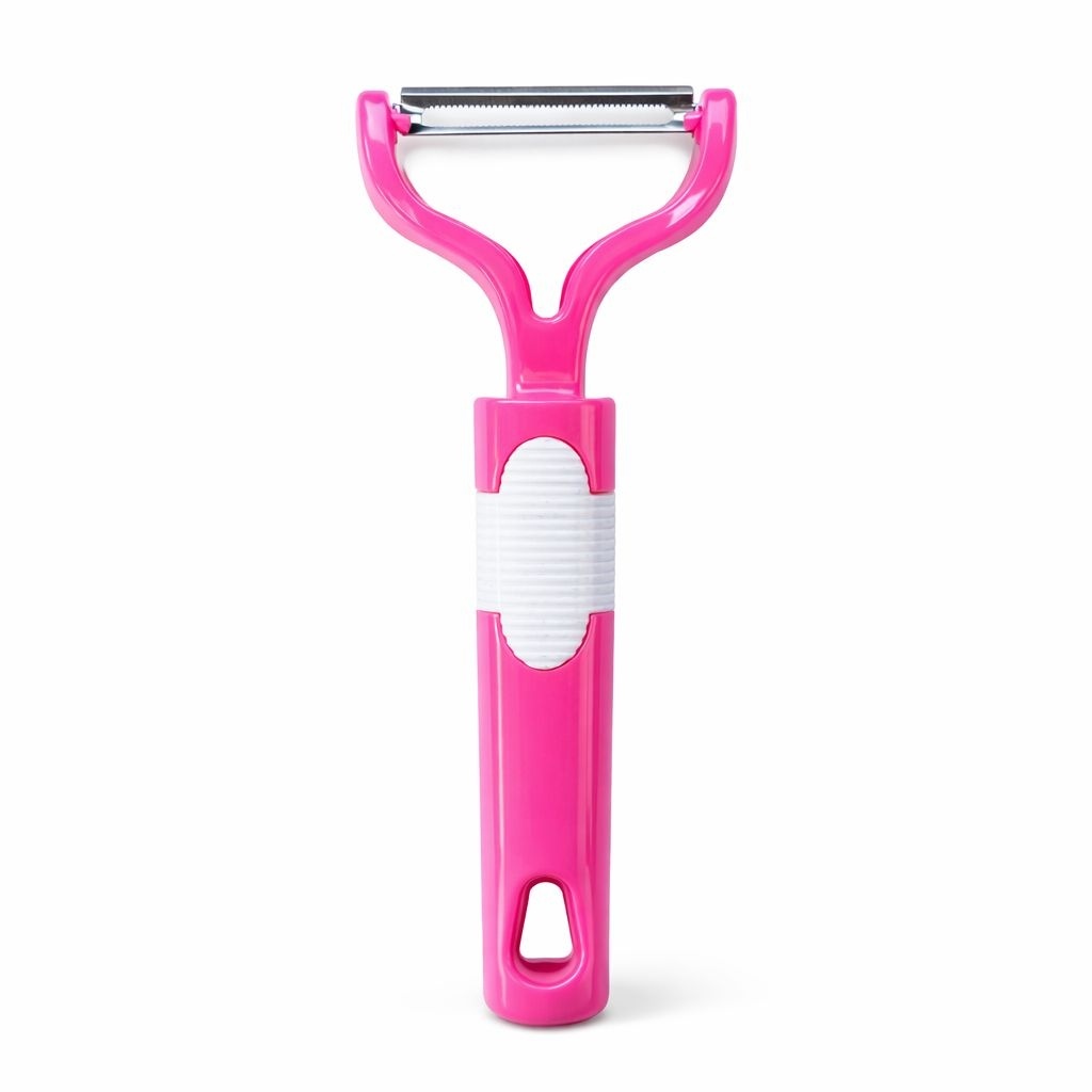 Curatator legume si fructe YIBOO roz, decojitor inox multifunctional cu maner ergonomic