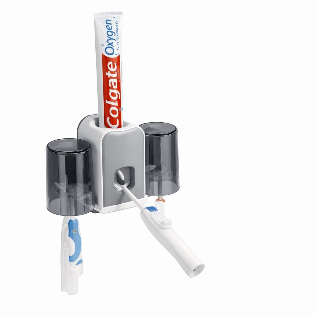 Dispenser pasta de dinti cu suport pentru periute, montare pe perete