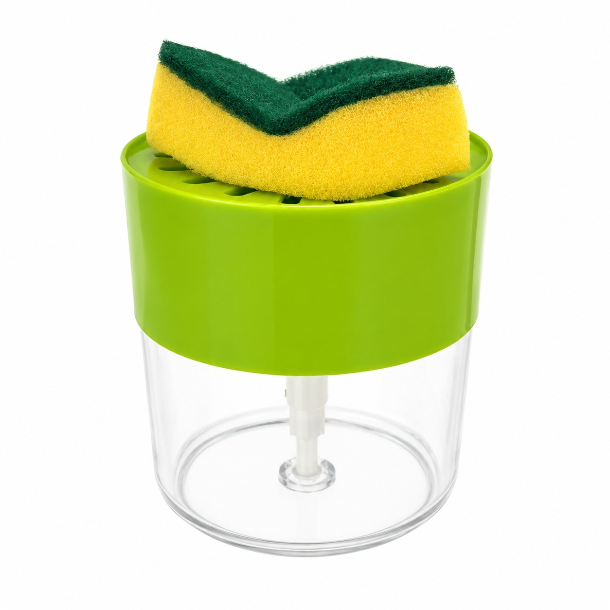 Dozator Sapun Bucatarie cu Burete Inclus, Recipient Detergent Vase, Dispenser Manual pentru Chiuveta, 13x12 cm, Verde