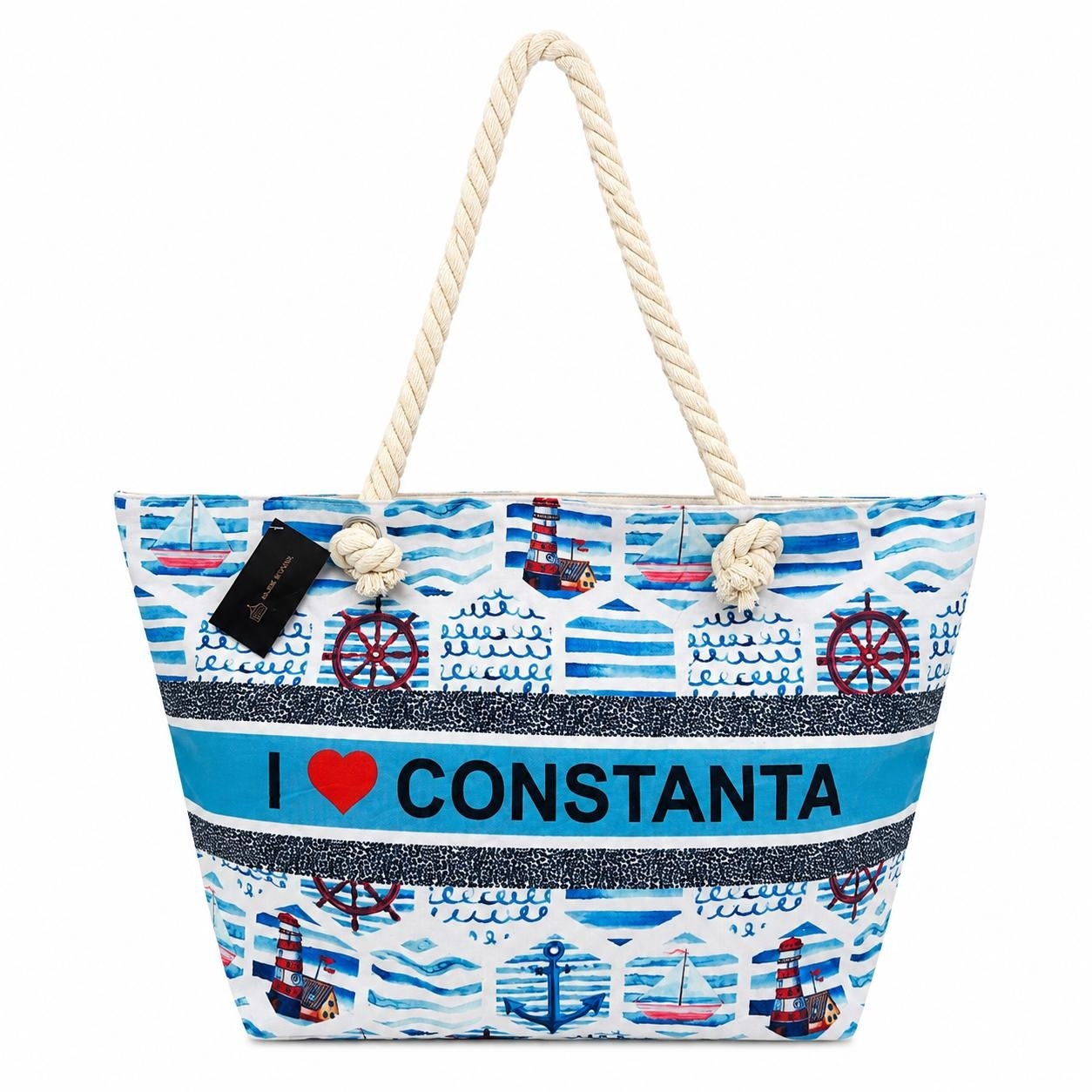 Geantă Mare de Plajă, Model cu Ancore si Barcute – Geantă Spațioasă cu Design Nautic
