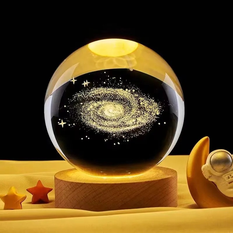 Glob Cristal 10cm Galaxie cu Suport Lemn Luminos , Decor Elegant si Cadou Premium 2