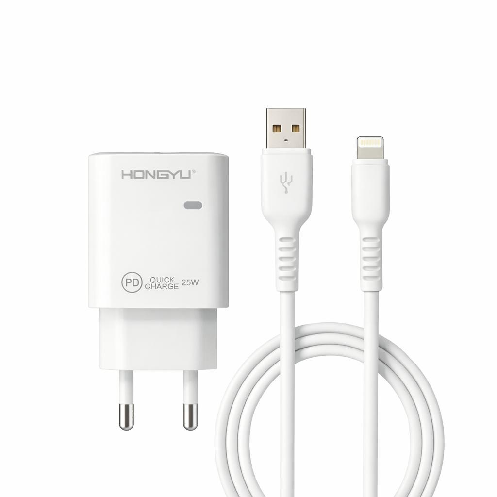 Încărcător rețea Hongyu HY-JC03 25W PD Fast Charge cu port USB + USB-C și cablu Lightning 2