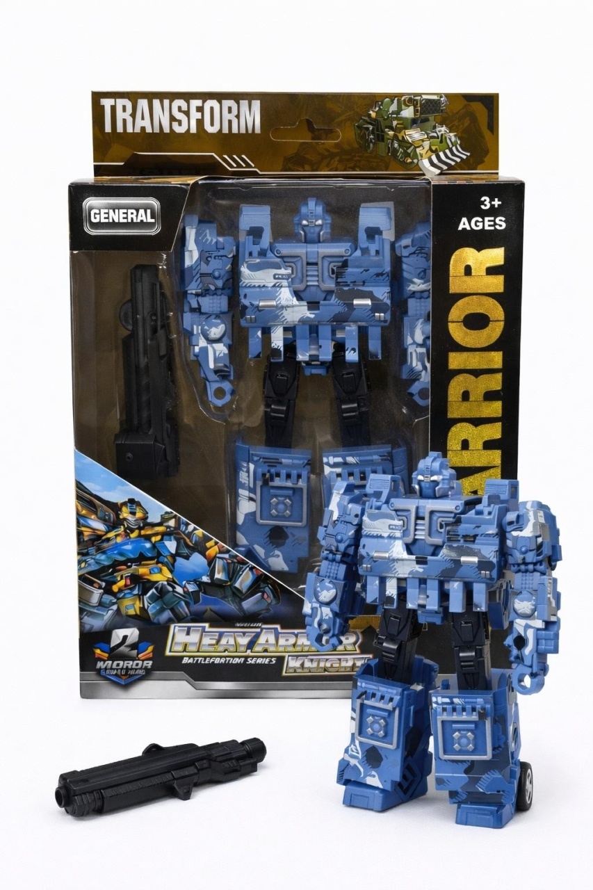 Jucarie 2 in 1 tanc transformabil in robot, model albastru, 22.5 cm, cu accesorii 2