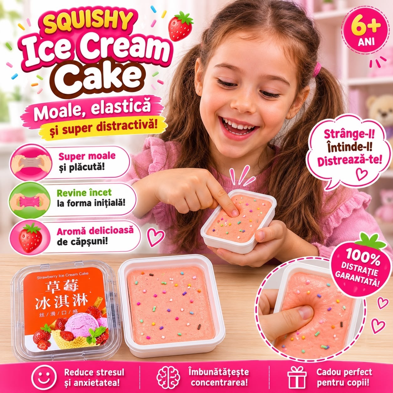 Jucărie Antistres Squishy Înghețată Ice Cream Cake 9 x 6 cm, Model Aleatoriu 2