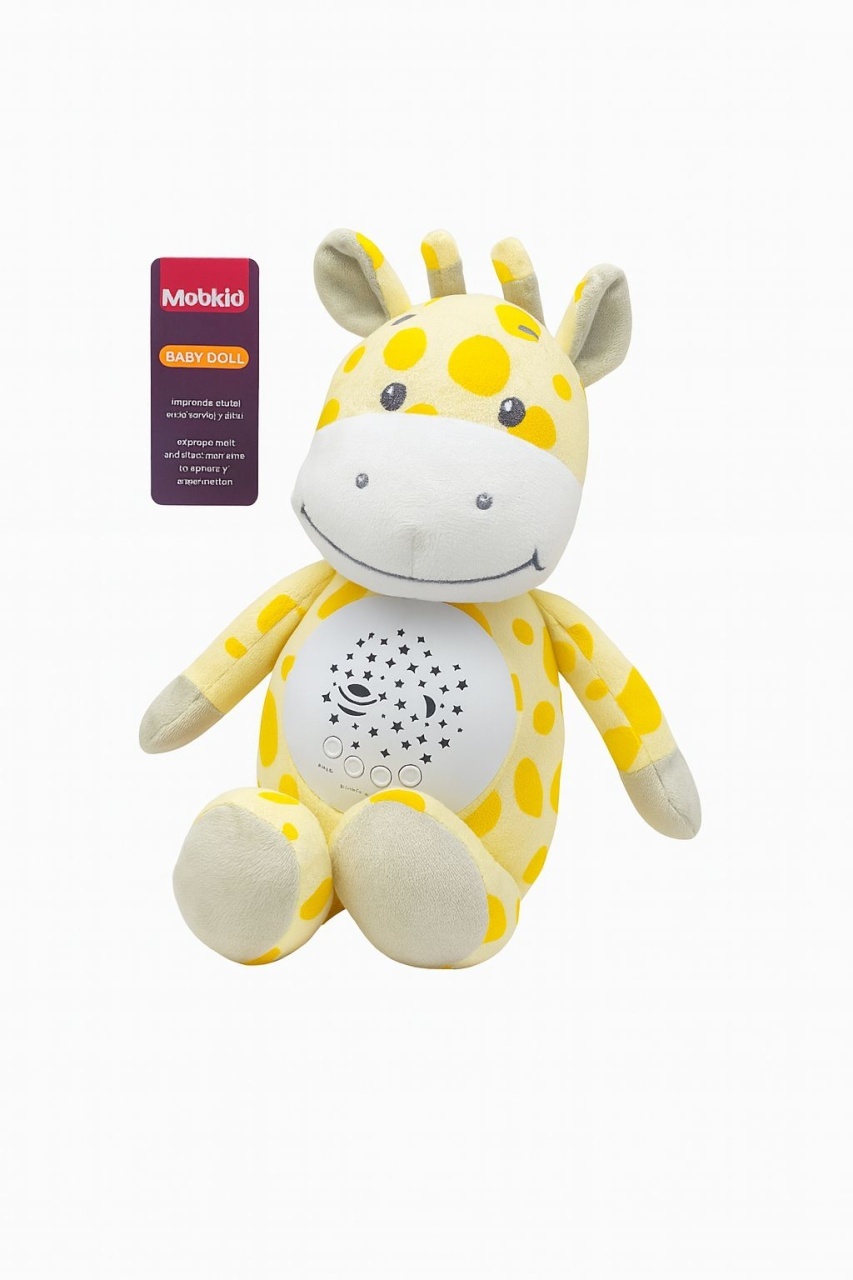 Jucarie de plus Girafa cu proiectie lumini si melodii pentru bebelusi, 26x20x14cm