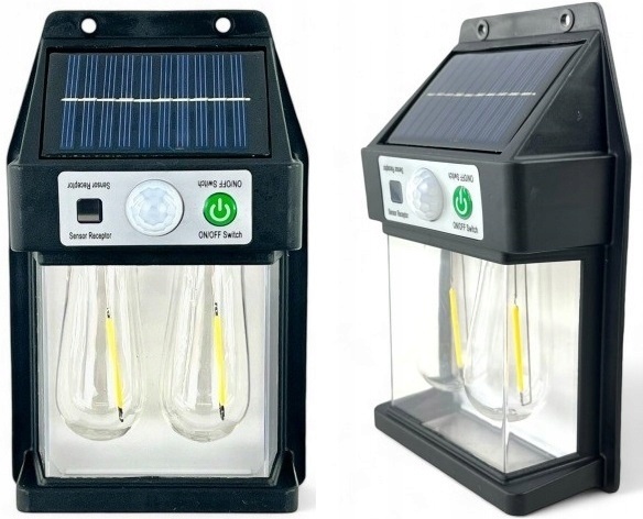 Lampă solară de perete VX, neagră, plastic, cu senzor de mișcare și panou solar eficient, 3W 2