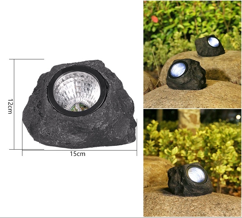 Lampă solară LED de grădină, design piatră, plastic, negru, 15x12 cm 3