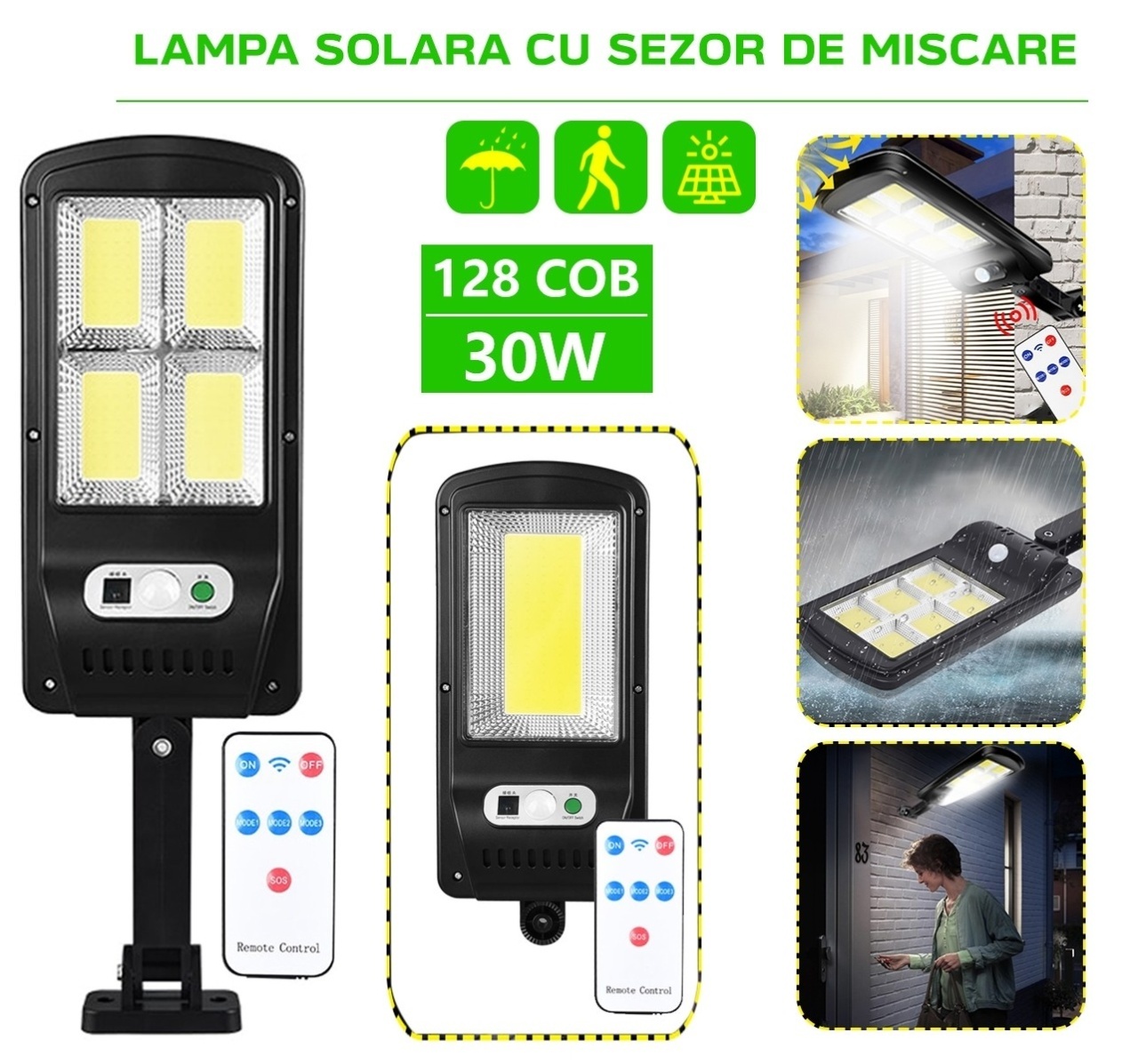 Lampă solară LED pentru grădină cu 120 COB LED-uri și telecomandă, negru, 114x234x370mm 2