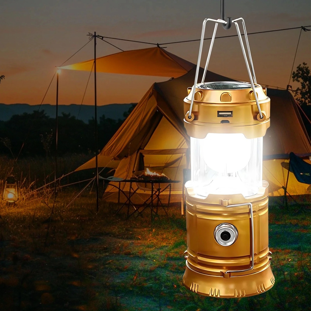 Lanterna Solara LED Camping 360°, Felinar Camping cu Lanterna Frontala si Incarcare USB 3