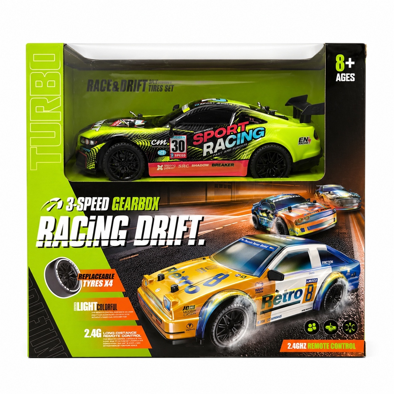 Mașină de curse cu telecomandă, frecvență 2,4G, funcție drift, baterie 3,7V, 23x21x11 cm 4