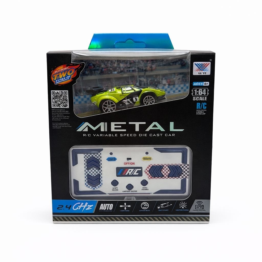 Masinuta RC metalica 1:64 cu control telefon si telecomanda 2.4GHz, verde 2
