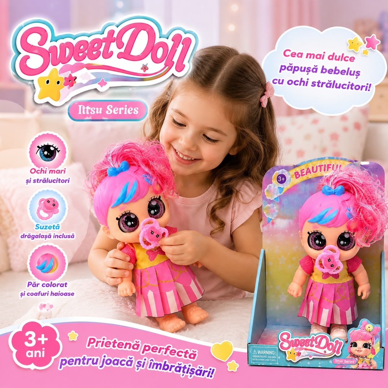 Păpușă Sweet Doll cu Suzetă și Ochi Mari, Model Aleatoriu, 3+ Ani 2