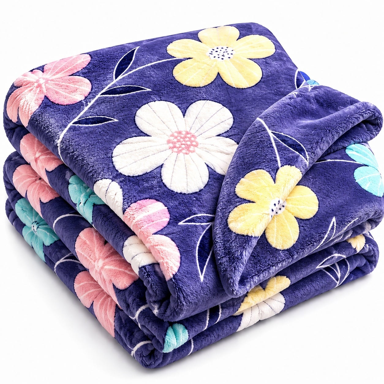 Patura Cocolino Pufoasa cu Model Floral Multicolor, 200x220 cm, Mov Inchis