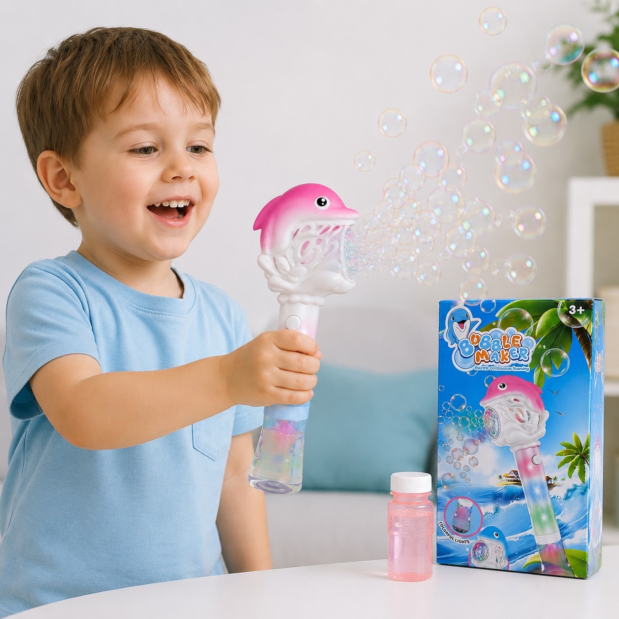 Pistol Automat de Baloane cu Lumini LED Delfin, Roz, 26x13.5 cm 4