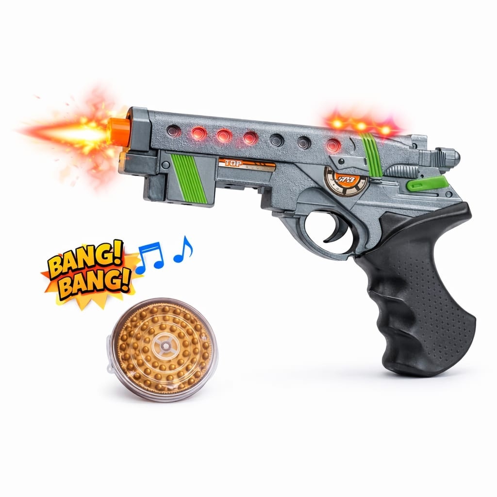 Pistol de jucarie cu lumini si sunete, model interactiv copii, verde