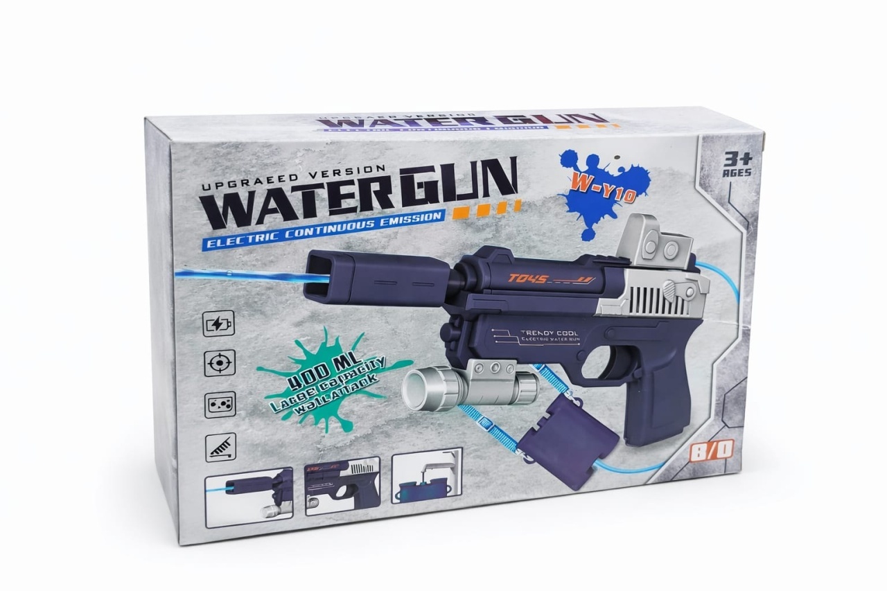 Pistol electric cu apa pentru copii, rezervor rucsac 400ml, jet continuu, Water Gun W-Y10, roz 2