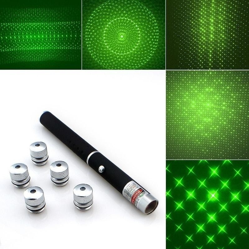 Pointer laser verde cu 5 capete interschimbabile, baterii AAA incluse 2