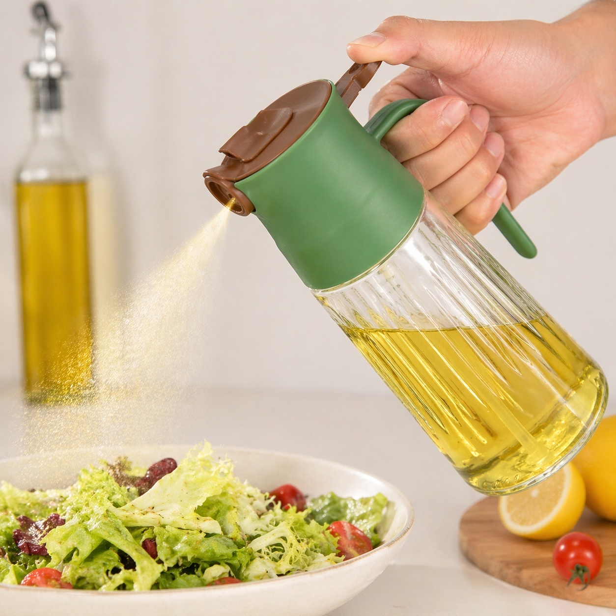 Pulverizator ulei sticla 380 ml, 20x9.5 cm, spray bucatarie, dozare fina, verde 3