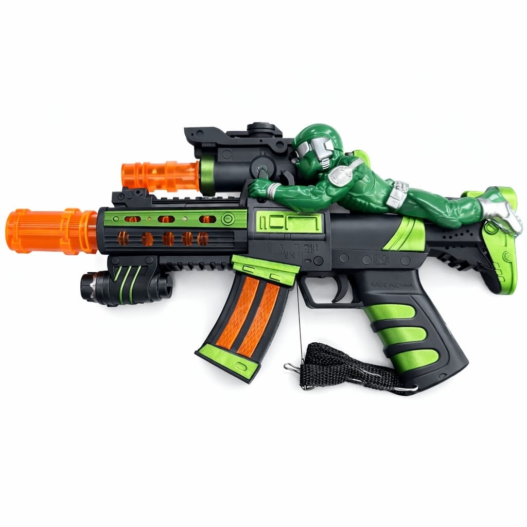 Pusca de jucarie cu figurina soldat, lumini si sunete, model interactiv copii 2