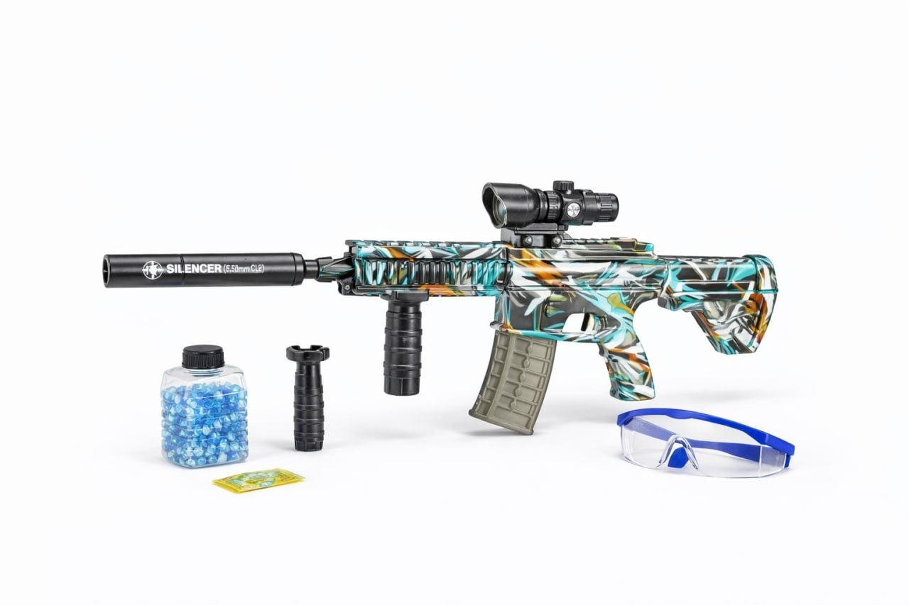 Pusca electrica crystal bullet cu luneta si amortizor, set complet cu accesorii