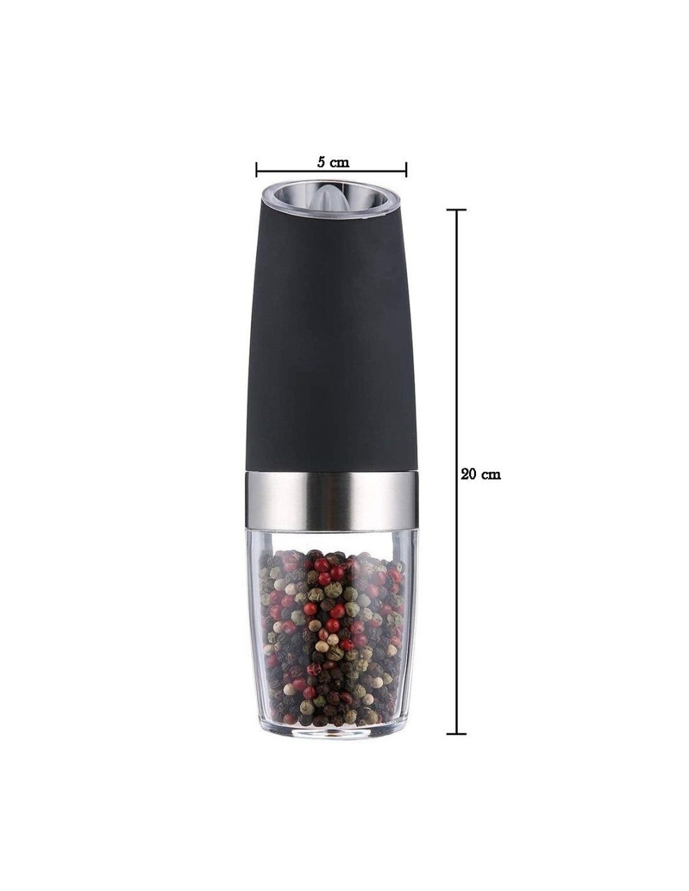Râșniță electrică pentru sare și piper cu mărunțire reglabilă, alimentare 6 baterii AAA, 20 cm 3