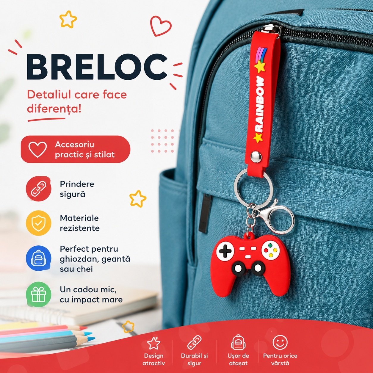 Set 12 Brelocuri Controller Gaming 4 cm pentru Chei și Ghiozdan – Diverse Culori 3