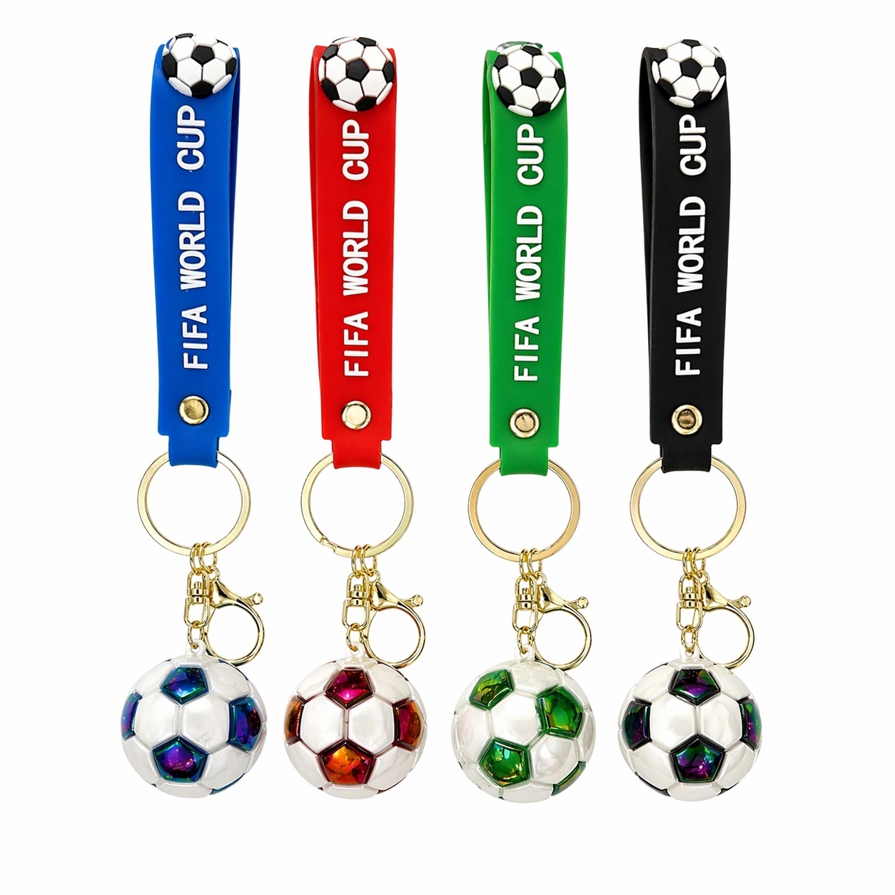 Set 12 brelocuri minge fotbal cu LED multicolor si curea colorata 2