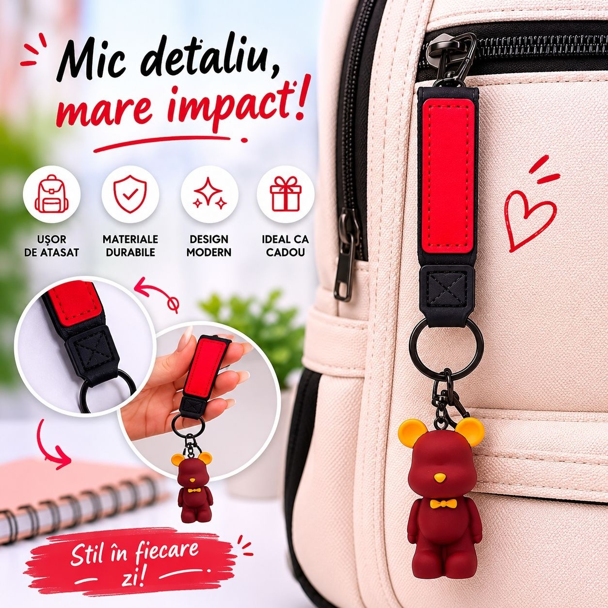 Set 12 Brelocuri Ursuleț 6 cm – Mix Culori, Accesorii pentru Chei și Ghiozdan 3