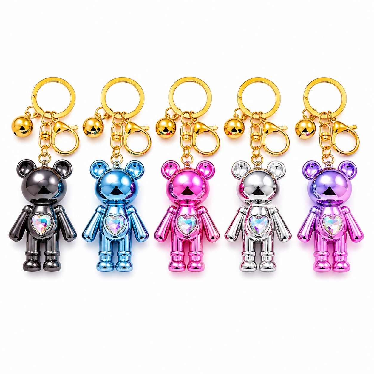 Set 12 Brelocuri Ursuleț 6 cm – Mix Culori Metalizate, Accesorii Premium pentru Chei și Genți