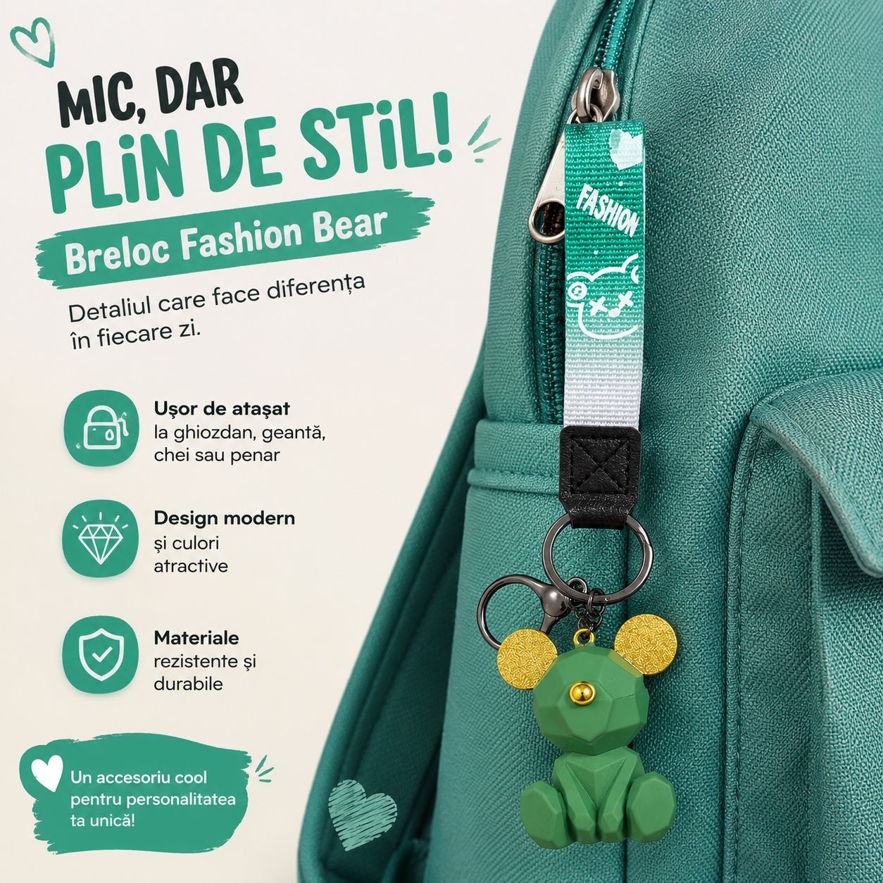 Set 12 Brelocuri Ursuleț Fashion 5 cm – Mix Culori, Accesorii Colorate pentru Chei și Ghiozdane 3