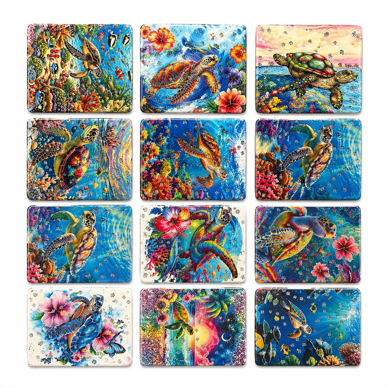 Set 12 oglinzi cosmetice compacte 8.5x6 cm, modele cu testoase marine 2