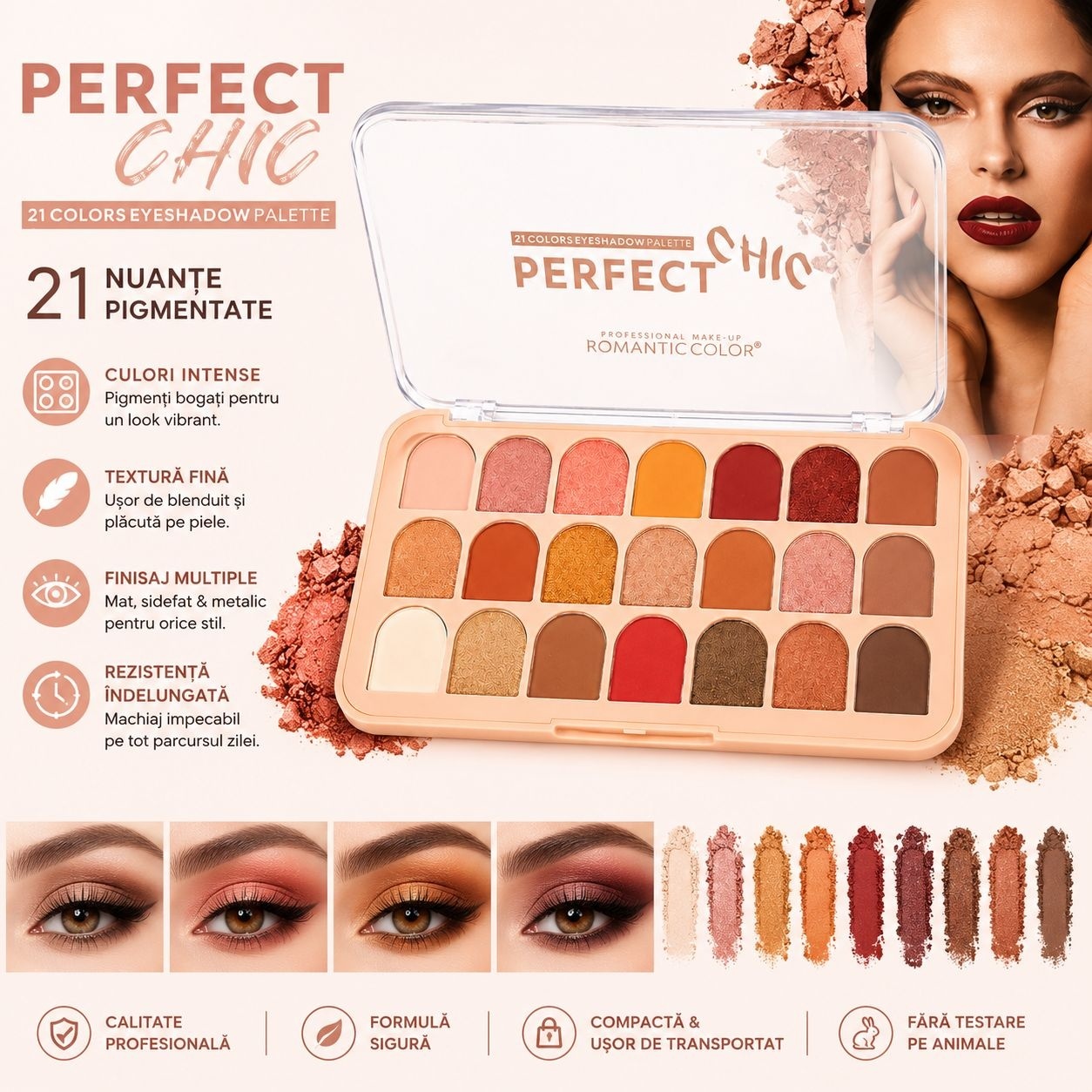 Set 12 Palete Farduri de Pleoape Romantic Color Perfect Chic – 21 Culori Pigmentate, Mate și Sidefate 3