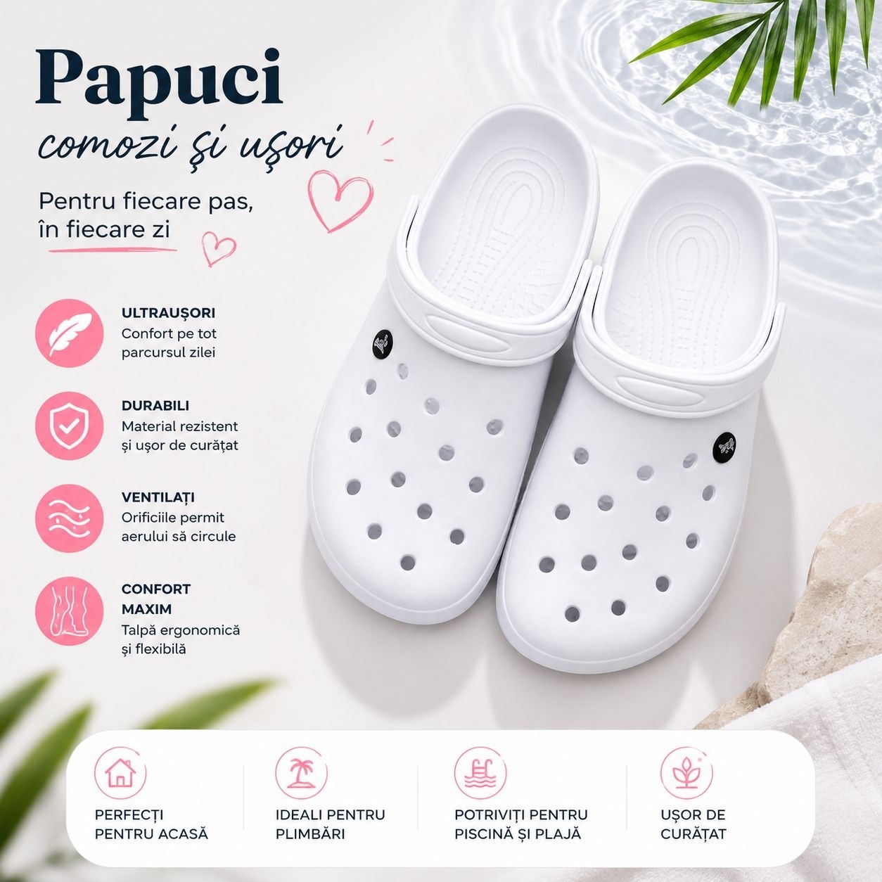 Set 12 Perechi Papuci Barbati EVA, Albi, Mărimi 41-45, Ultra Ușori și Confortabili 2