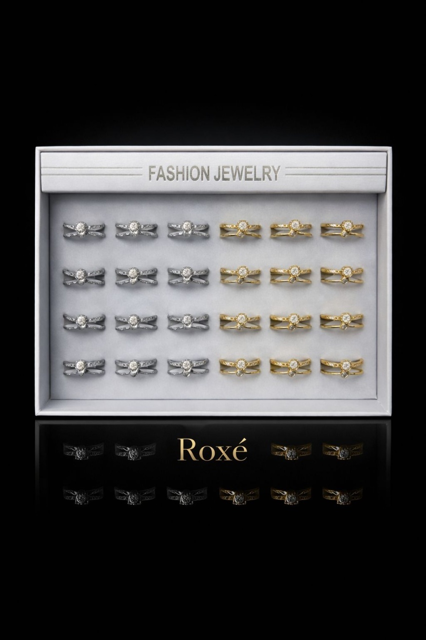 Set 24 Inele ROXE Luxury Sparkle – Auriu & Argintiu, Reglabile, Design Elegant cu Cristale