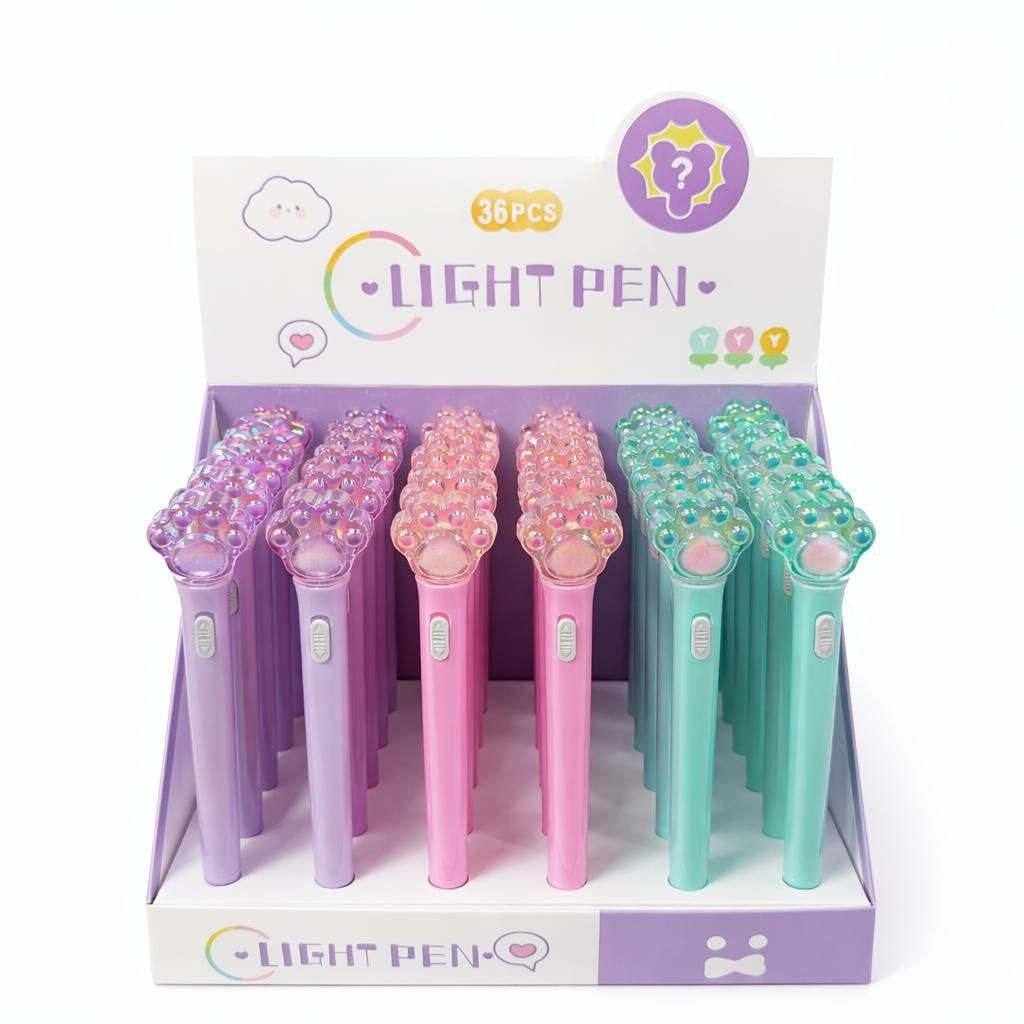 Set 36 pixuri cu pastă și lumină LED, cap decorativ lăbuță, design colorat pentru copii, diverse culori 2