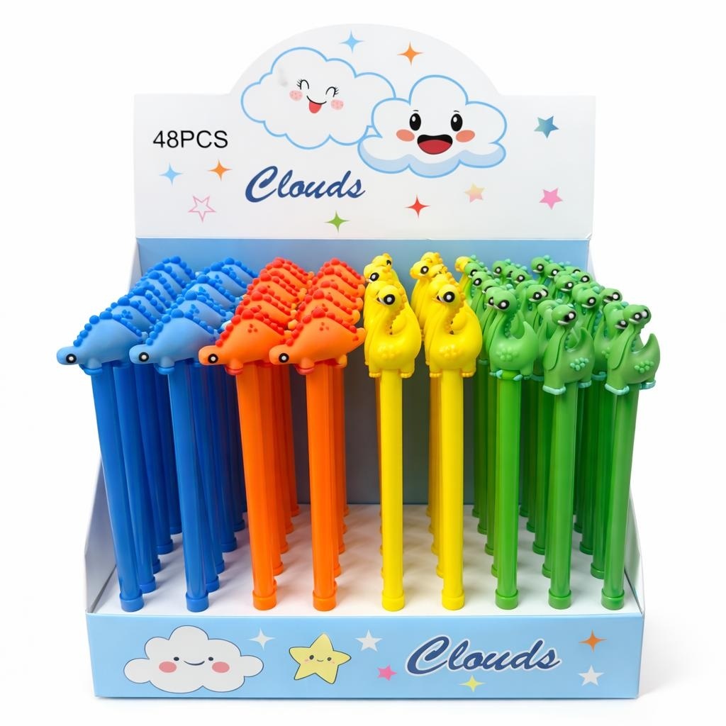 Set 48 pixuri cu pastă și figurină dinozaur decorativ, model colorat pentru copii, diverse culori 2