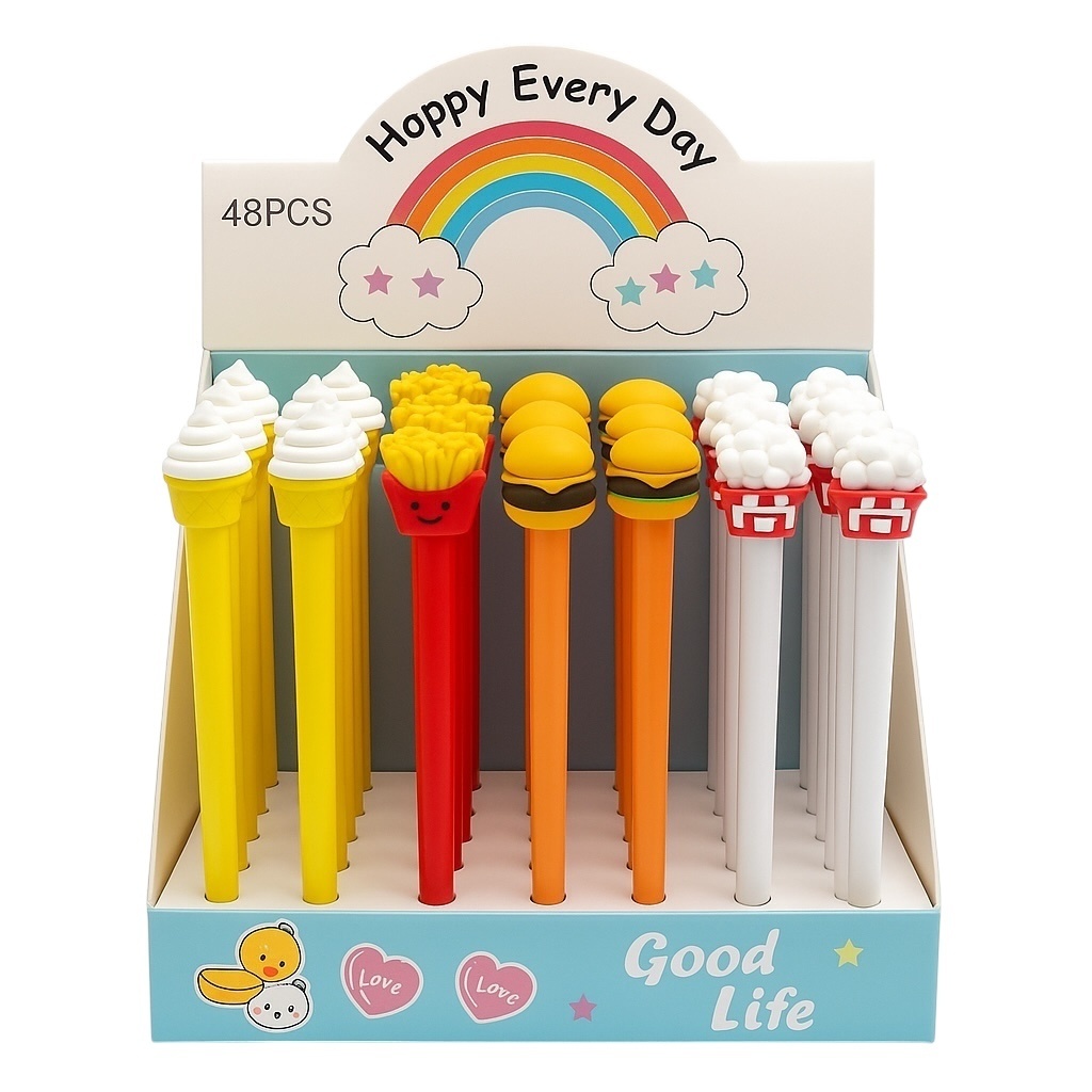 Set 48 Pixuri Funny Food , Inghetata, Cartofi, Burger si Pahar, Display Colorat 2