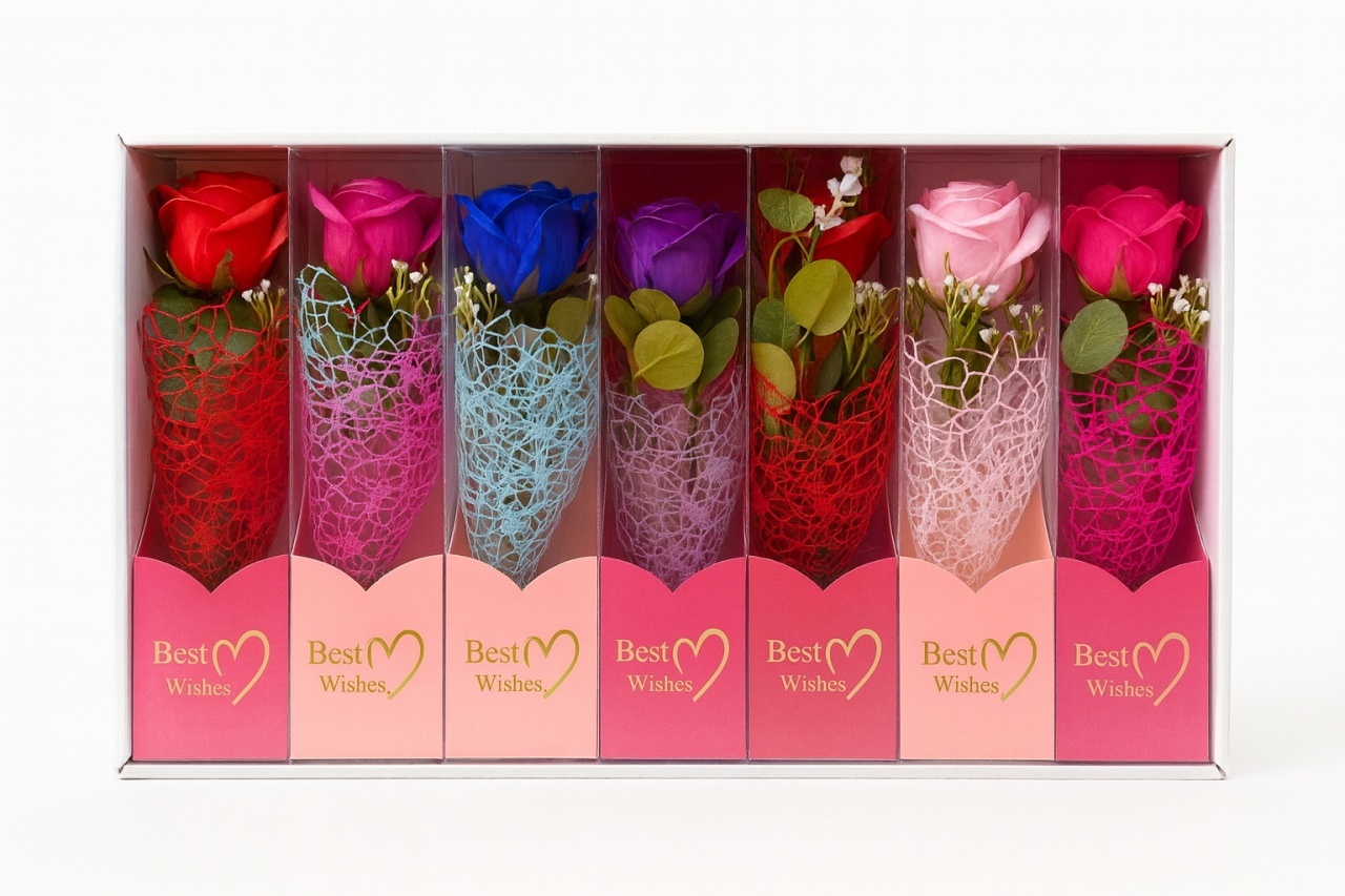 Set 7 trandafiri decorativi cu LED, in cutie Best Wishes, 26x7 cm, cadou elegant 2